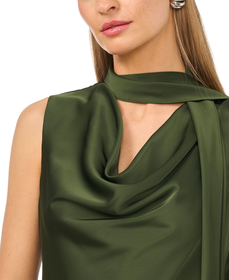 Women's Sleeveless Cowl Neck Scarf-Tie Maxi Dress