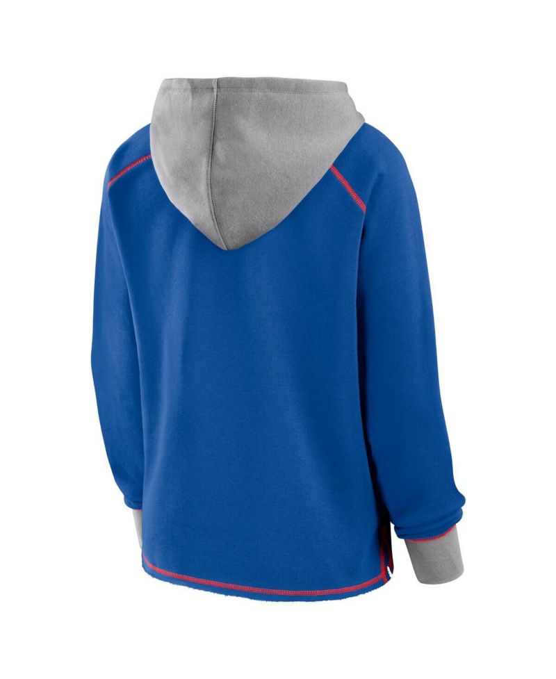 Women's Royal New York Giants Boom Fleece Pullover V-Neck Hoodie