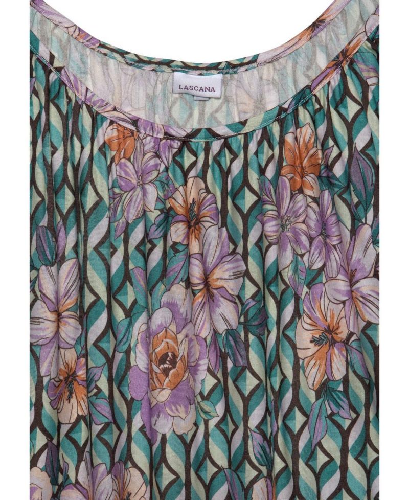 Women's Viscose Printed Round Neckline Scoop-Neck Short Dress