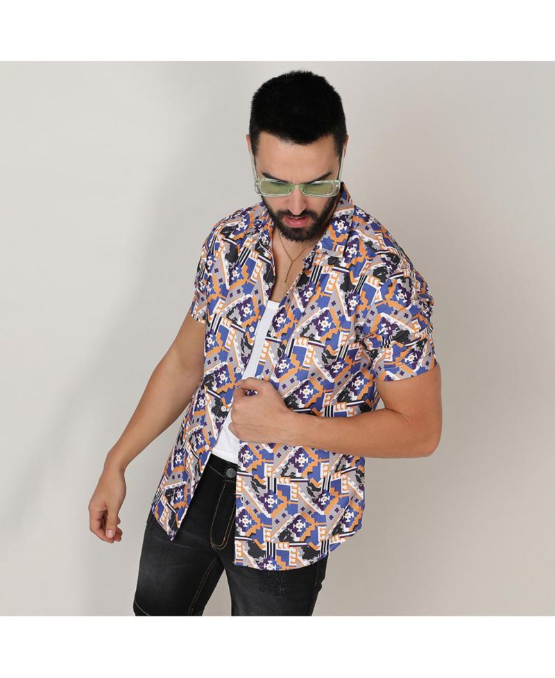 Men's Sienna Brown & Indigo Blue Bohemian Shirt