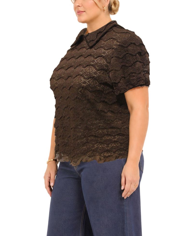 Plus Size Scallop Edge Lace Short-Sleeve Top