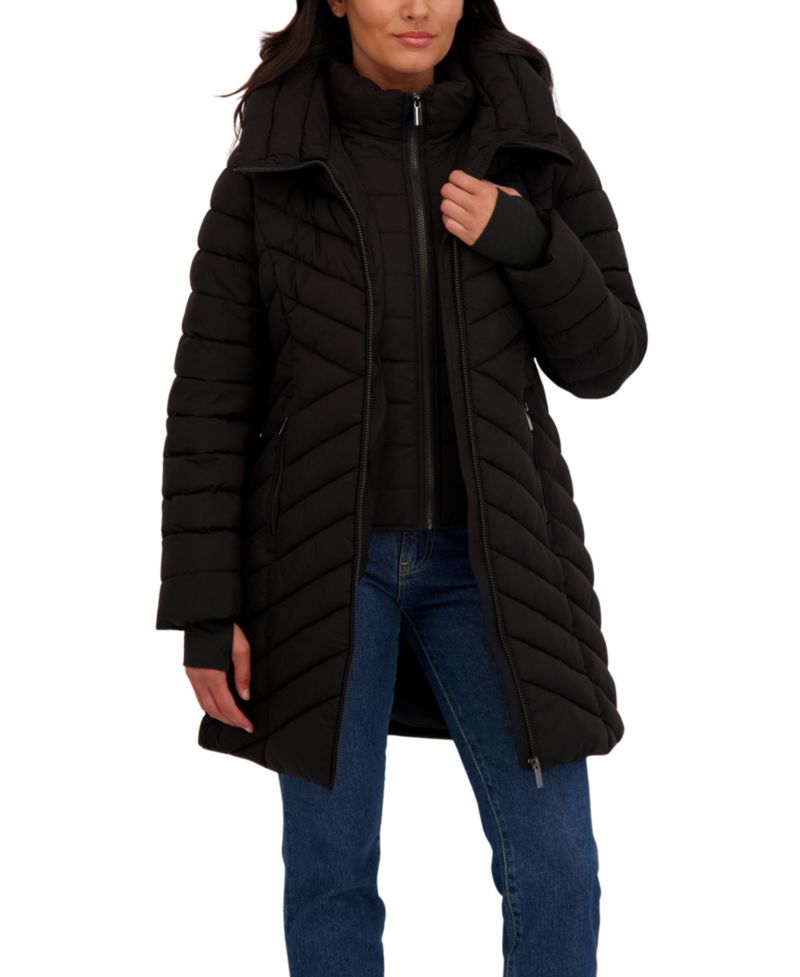 Women's Hooded Stretch Puffer with Bib