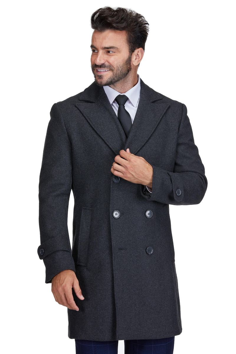 Men's Big & Tall Double Breasted Pea Coat Wool Blend Dress Peacoat