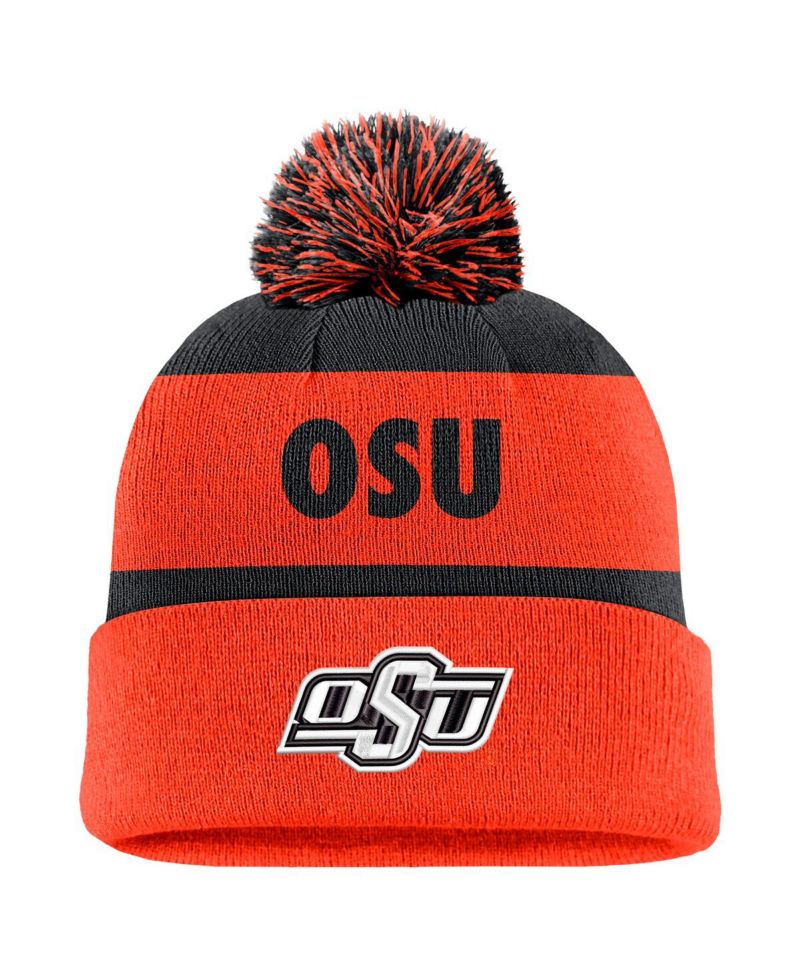 Men's Navy/Orange Oklahoma State Cowboys Peak Stripe Cuffed with Pom Knit Hat