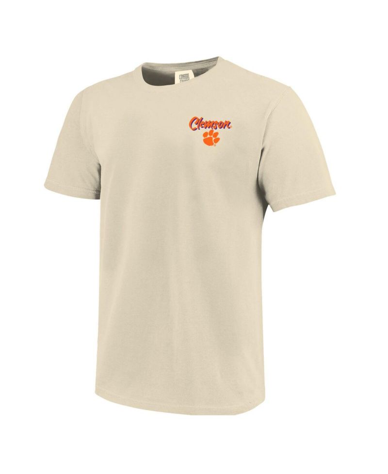 Men's Natural Clemson Tigers Comfort Colors Hand-Drawn Campus Stack T-Shirt