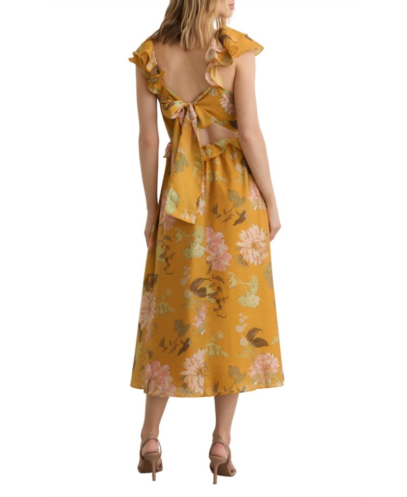 Women's Floral-Print Frill-Trim Midi Dress