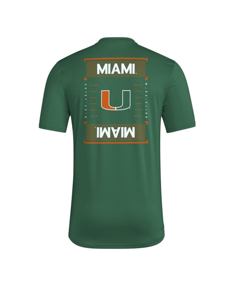 Men's Green Miami Hurricanes Locker Football Icon AEROREADY Pre-Game T-Shirt