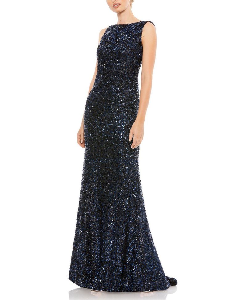 Women's Embellished Faux Wrap Illusion Puff Sleeve Gown