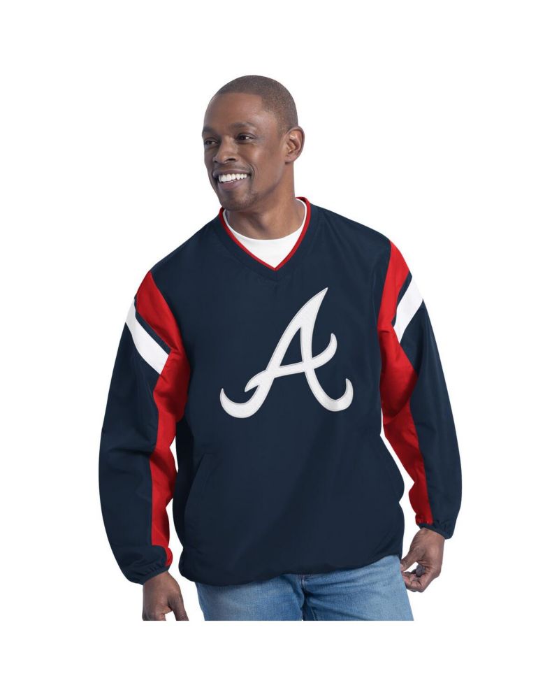 Men's Navy Atlanta Braves Double Coverage V-Neck Pullover Hoodie