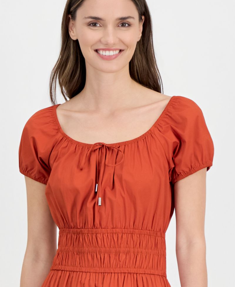 Women's Square-Neck Smocked Tiered Midi Dress