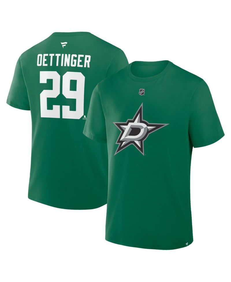 Men's Jake Oettinger Kelly Green Dallas Stars Authentic Stack Name & Number T-Shirt