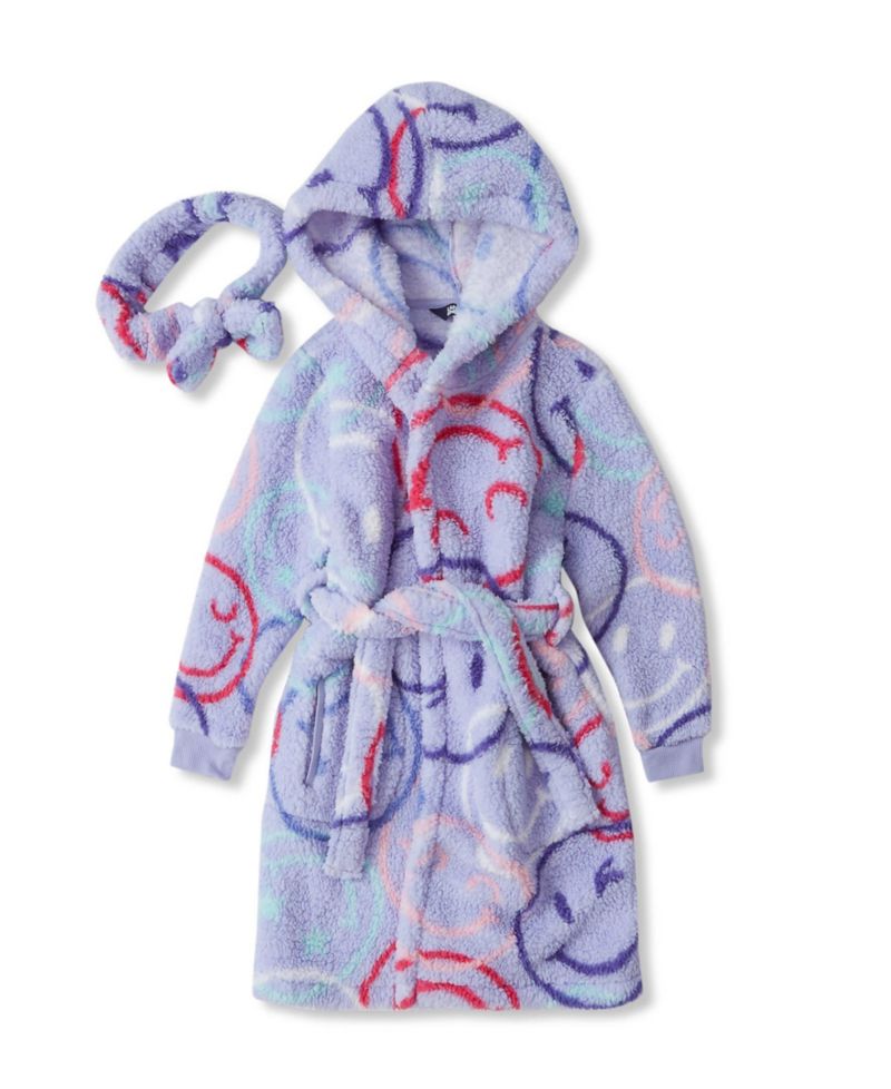 Big Girls High Pile Plush Hooded Robe and Headband