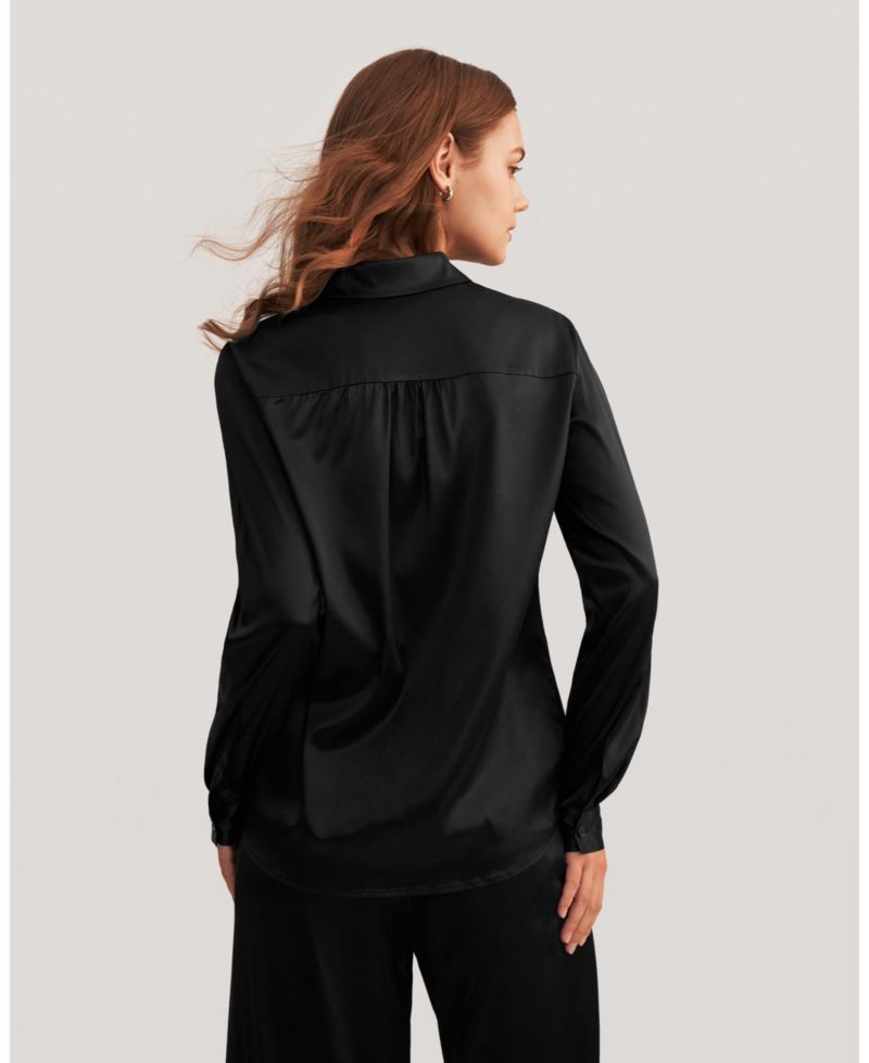 Women's Long Sleeves Collared Silk Blouse