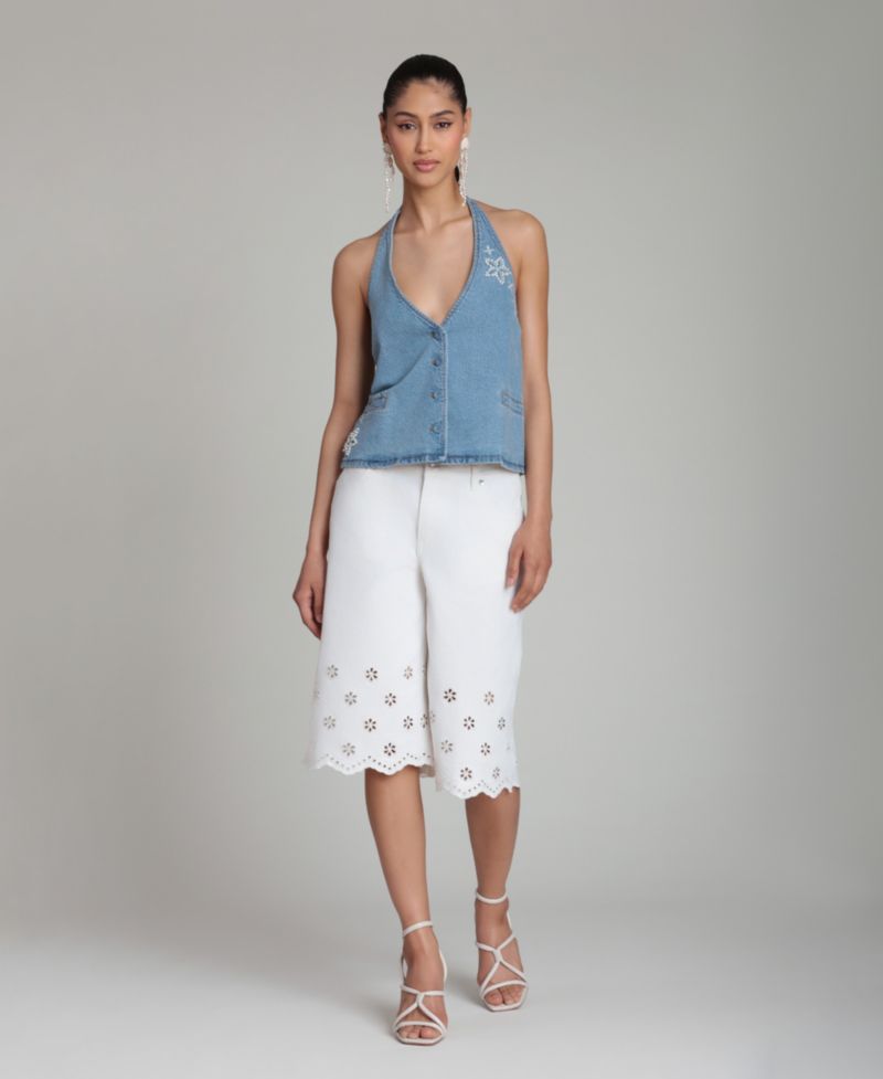 Women's Mid-Rise Floral Cutout Detail Shorts
