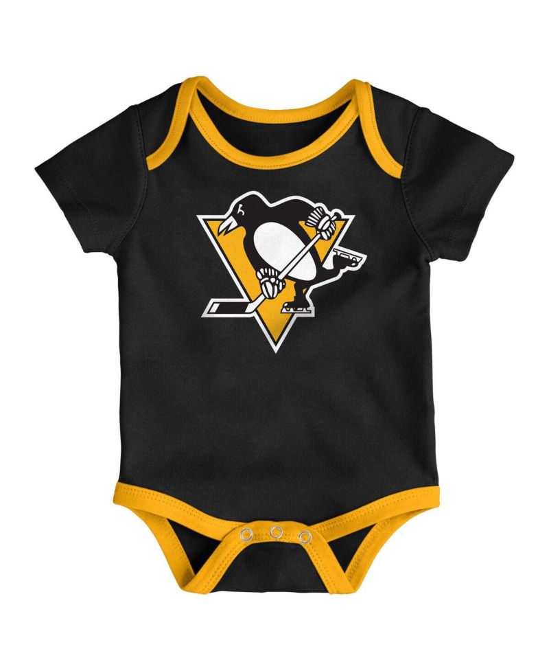 Baby Boys and Girls 3-Piece Pittsburgh Penguins Triple Header Bodysuit Set