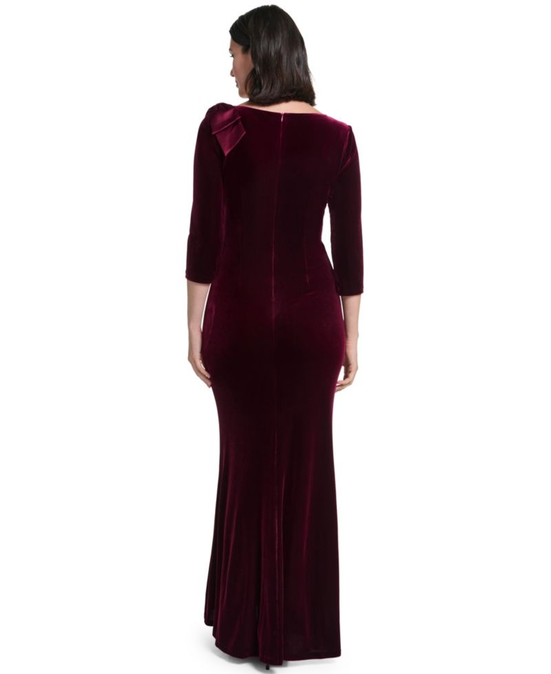 Women's Asymmetrical-Neck 3/4-Sleeve Bow-Detail Gown
