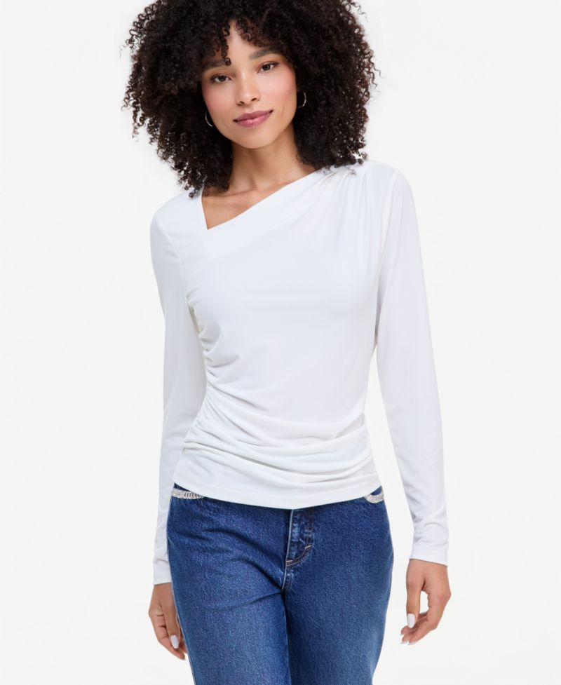 Women's Asymmetrical-Neck Long-Sleeve Top