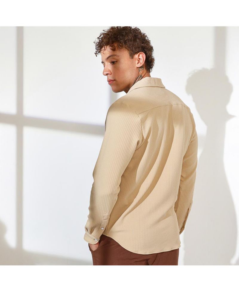 Men's Butter Yellow Stripe-Creased Shirt