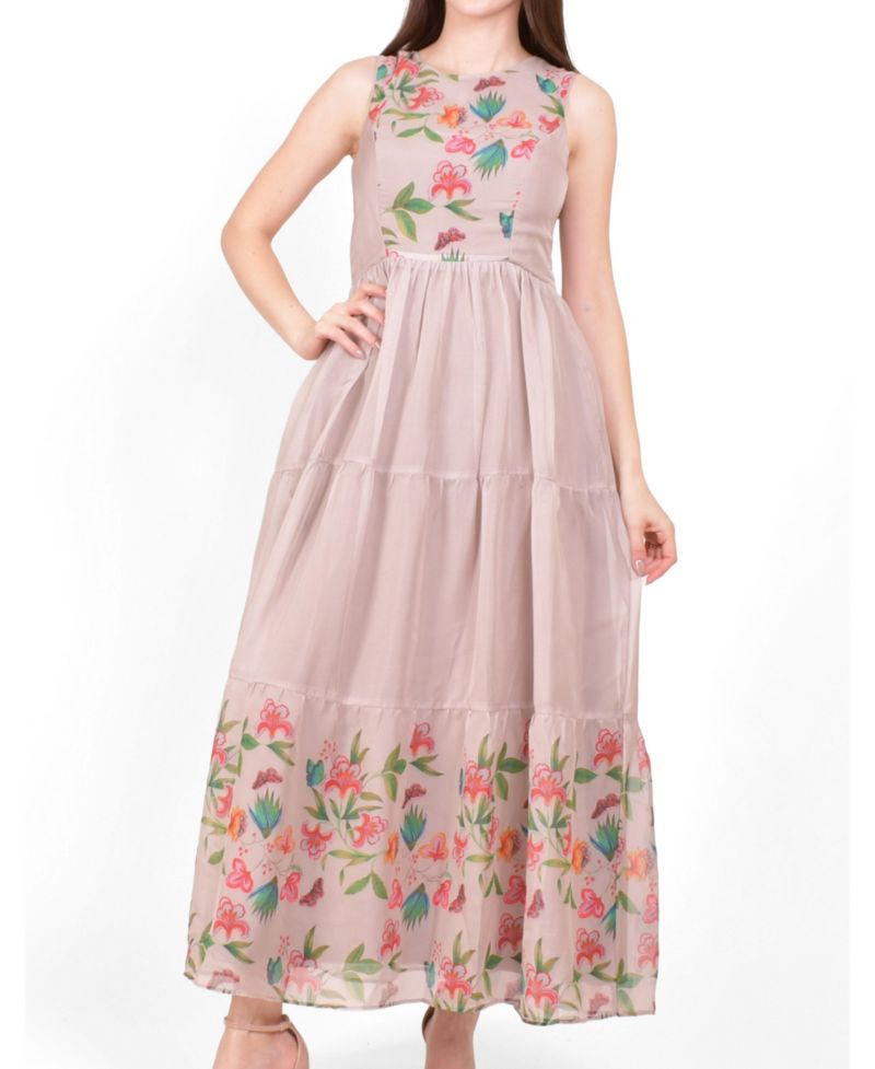 Women's Floral Organza Tiered Maxi Dress