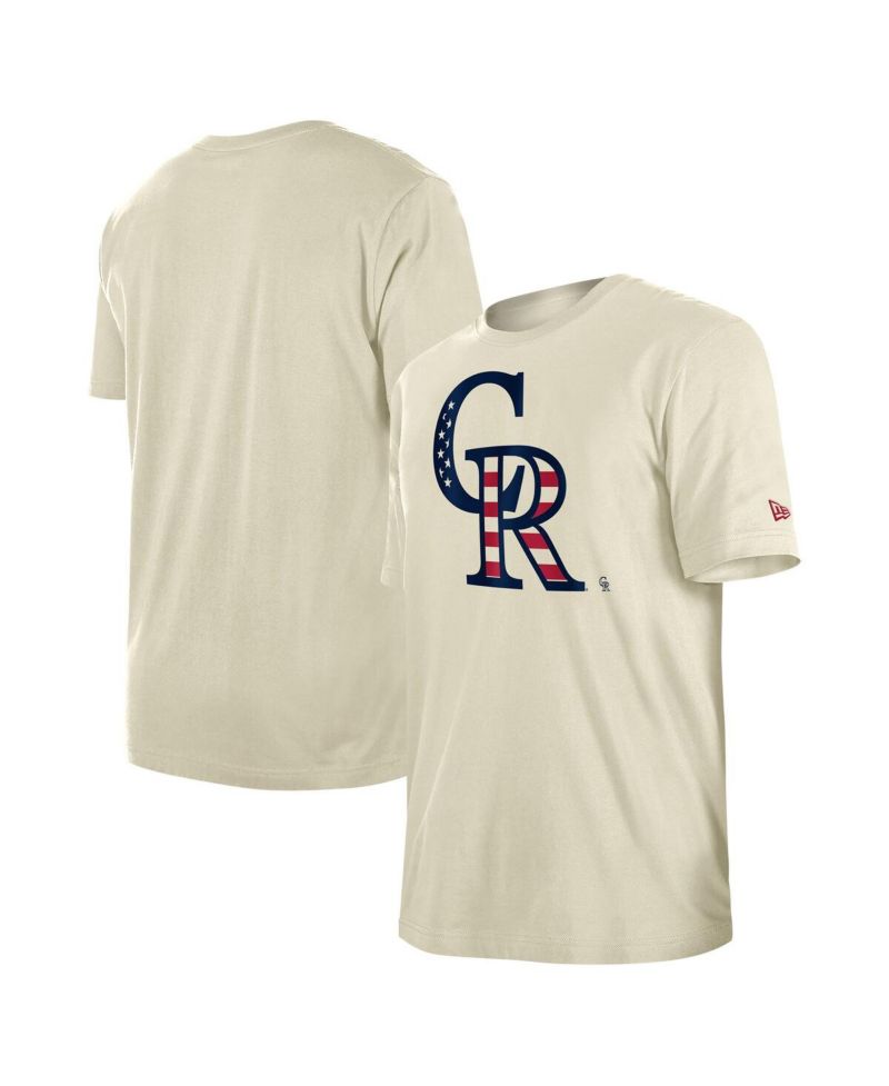 Men's Cream Colorado Rockies Americana Flag Fill T-Shirt