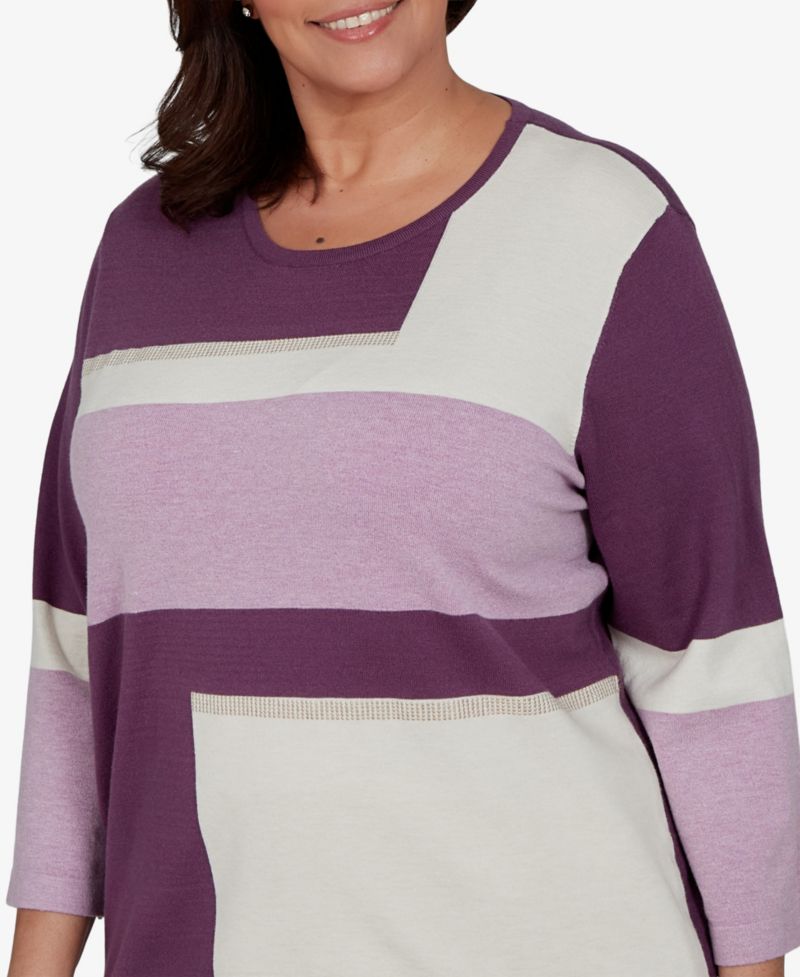 Plus Size 3/4-Length-Sleeve Colorblock Sweater