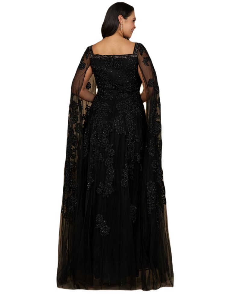 Women's Embroidered gown with long cape sleeves
