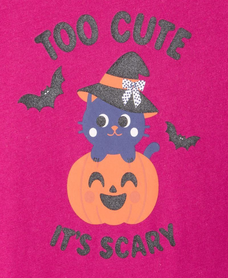 Toddler Girls' 12M-5T Short-Sleeve Too Cute It's Scary Cat T-Shirt