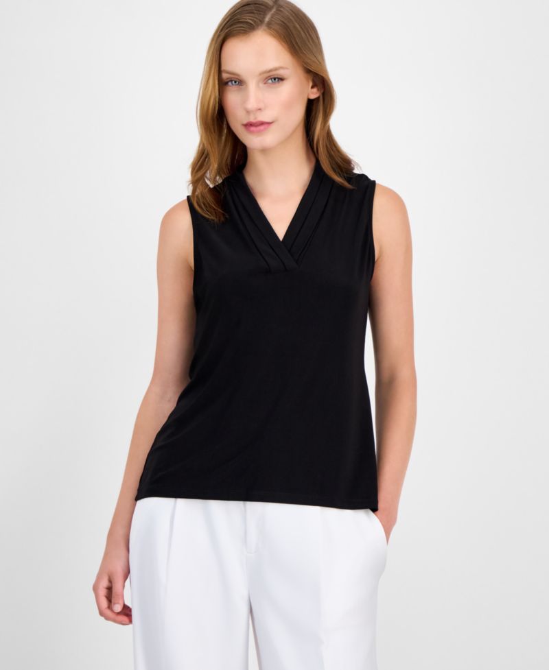 Petite Pleated V-Neck Top