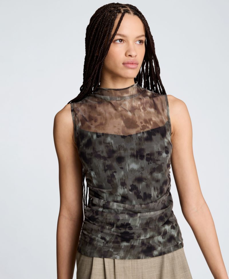 Women's Printed Mock Neck Mesh Tank Top