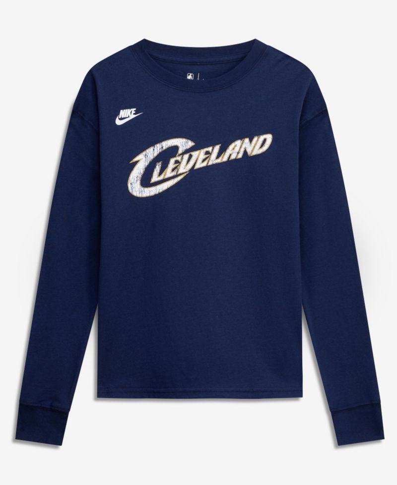 Big Boys and Girls Navy Cleveland Cavaliers Hardwood Classics Essential Logo Max90 Long Sleeve T-Shirt