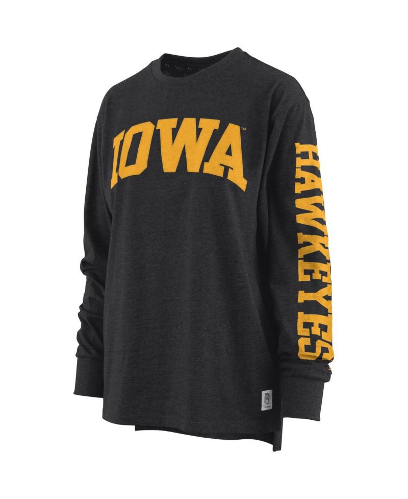Women's Heathered Black Iowa Hawkeyes Two-Hit Canyon Long Sleeve T-shirt