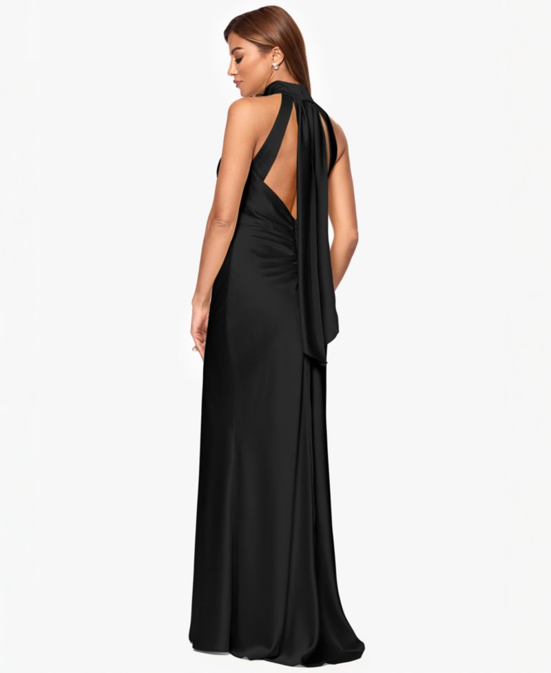 Petite Sleeveless Tie-Neck Long Gown