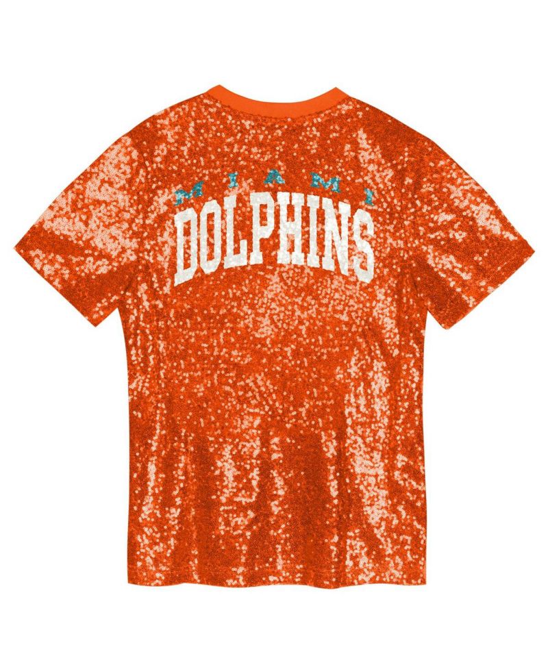 Big Girls Orange Miami Dolphins Wordmark Sequin V-Neck Top