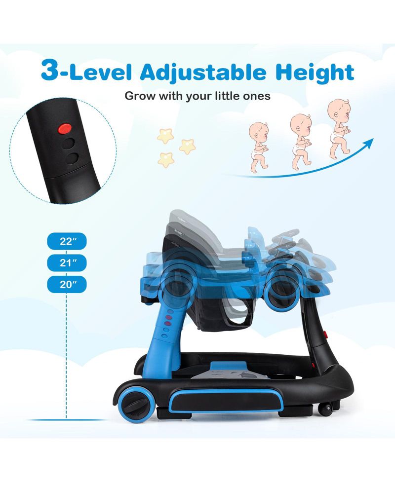 6-in-1 Baby Walker and Activity Center with Canopy, Music and Rocker