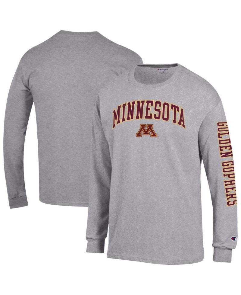 Men's Heather Gray Minnesota Golden Gophers Arch Over Logo 2-Hit Long Sleeve T-Shirt