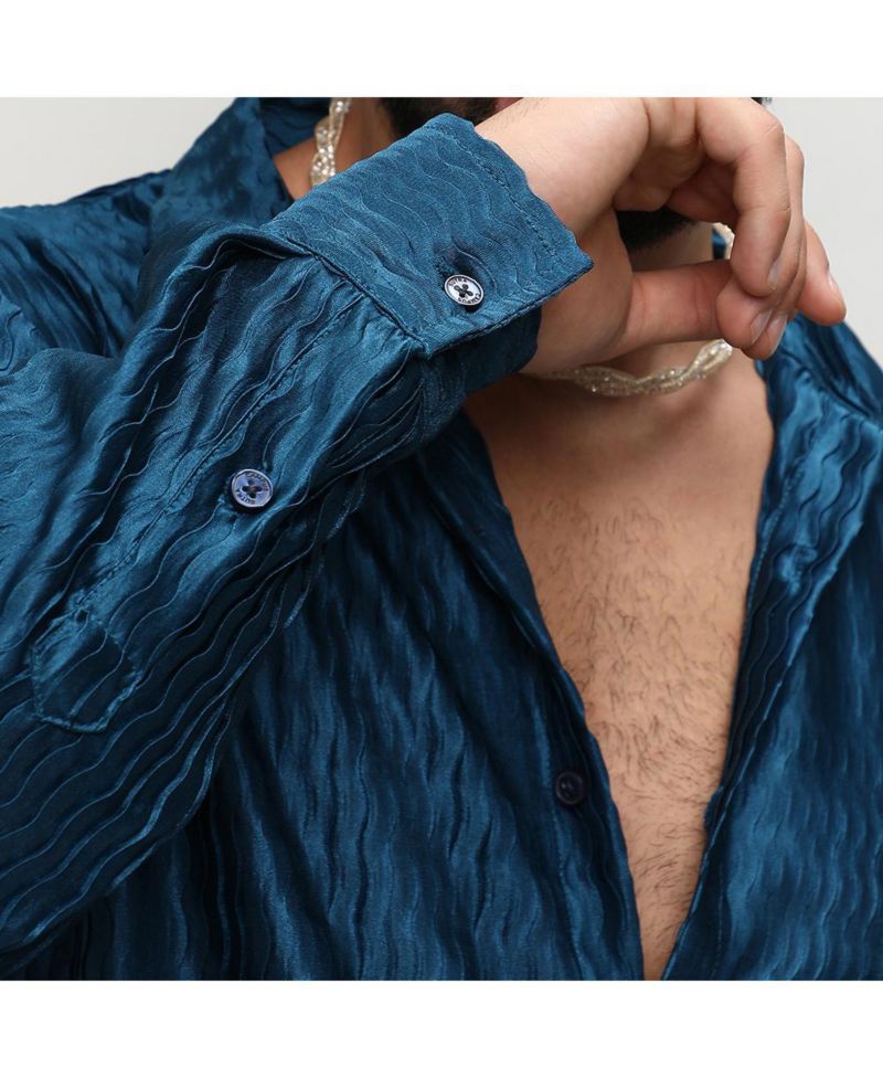 Men's Aegean Blue Curly-Creased Shirt
