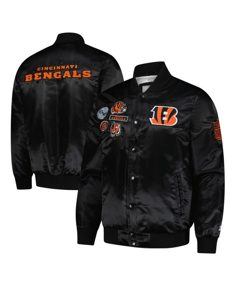 Men's Black Cincinnati Bengals Exclusive Satin Full-Snap Varsity Jacket