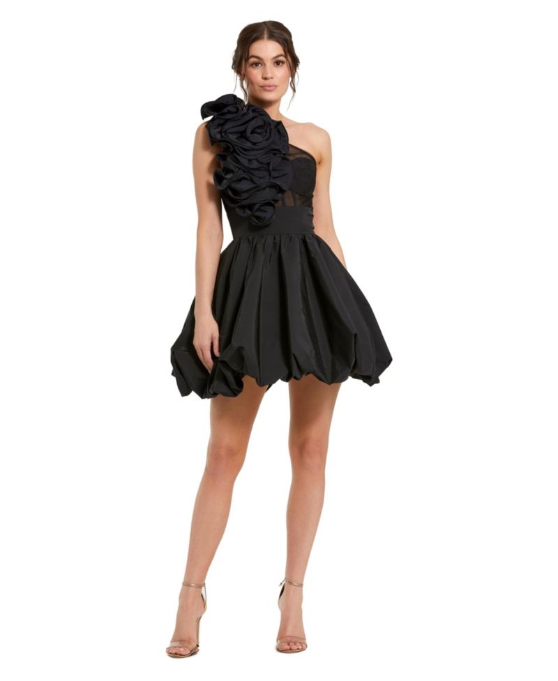 Women's Taffeta One Shoulder Ruffle Bubble Mini Dress