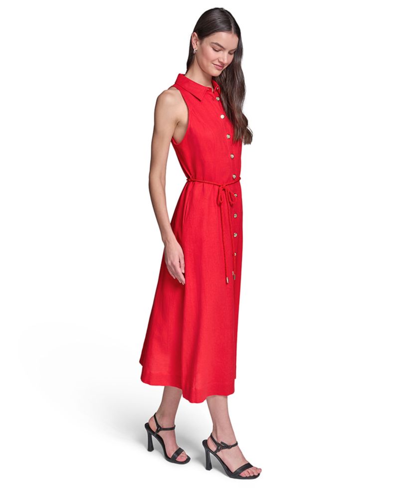 Women's Collared with Rope Belt Shirt-dress
