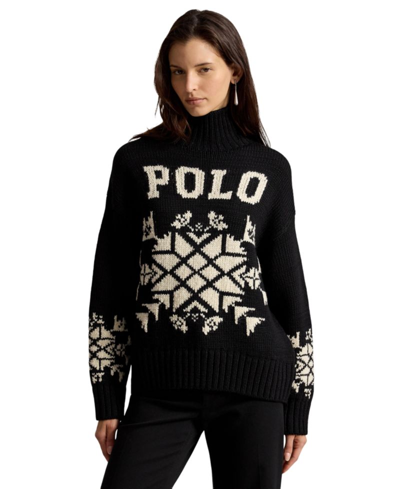 Women's Intarsia-Knit Snowflake Wool-Blend Turtleneck Sweater