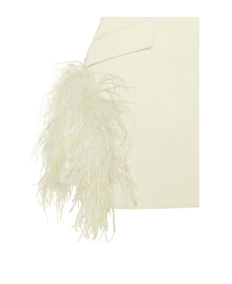 Women Madeline Pearl White Feather Trim Blazer Dress