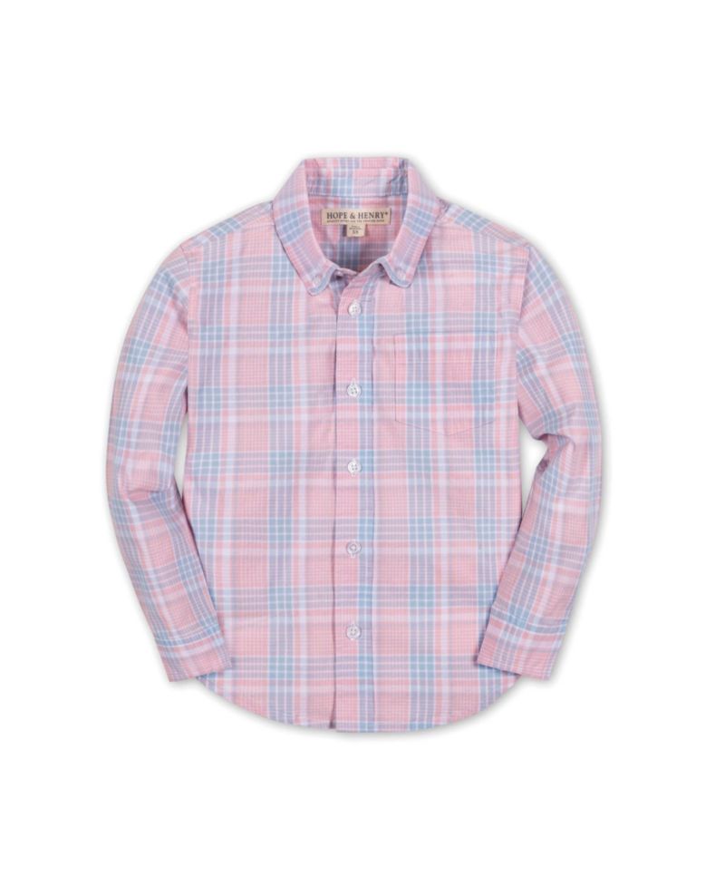 Hope and Henry Boys' Stretch Poplin Long Sleeve Button Down Shirt, Kids