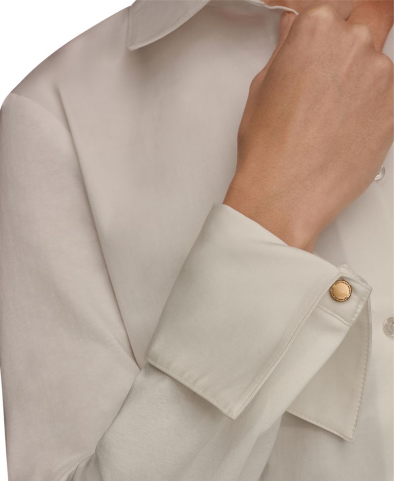 Women's Mixed Media Long-Sleeve Poplin Shirt
