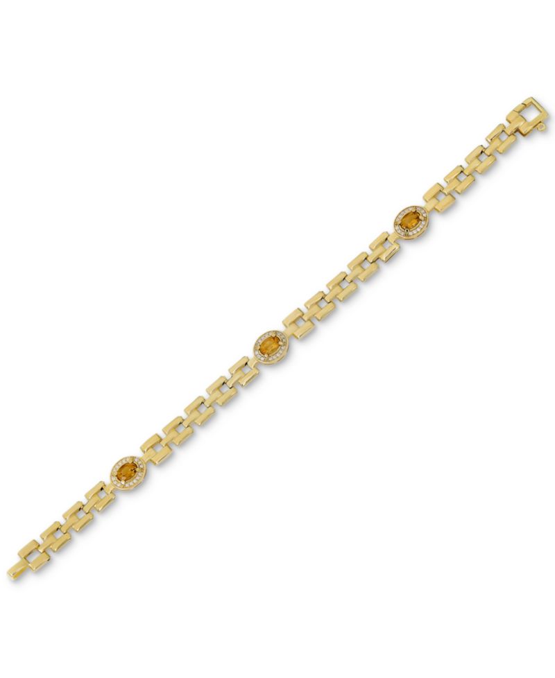 Citrine (1-1/5 ct. t.w.) & White Topaz Accent Panther Link Bracelet in 14k Gold-Plated Sterling Silver