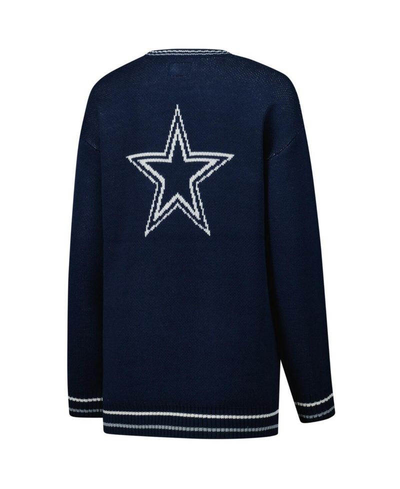 Women's Navy Dallas Cowboys Oversized On the Ball Intarsia Knit Pullover Sweater