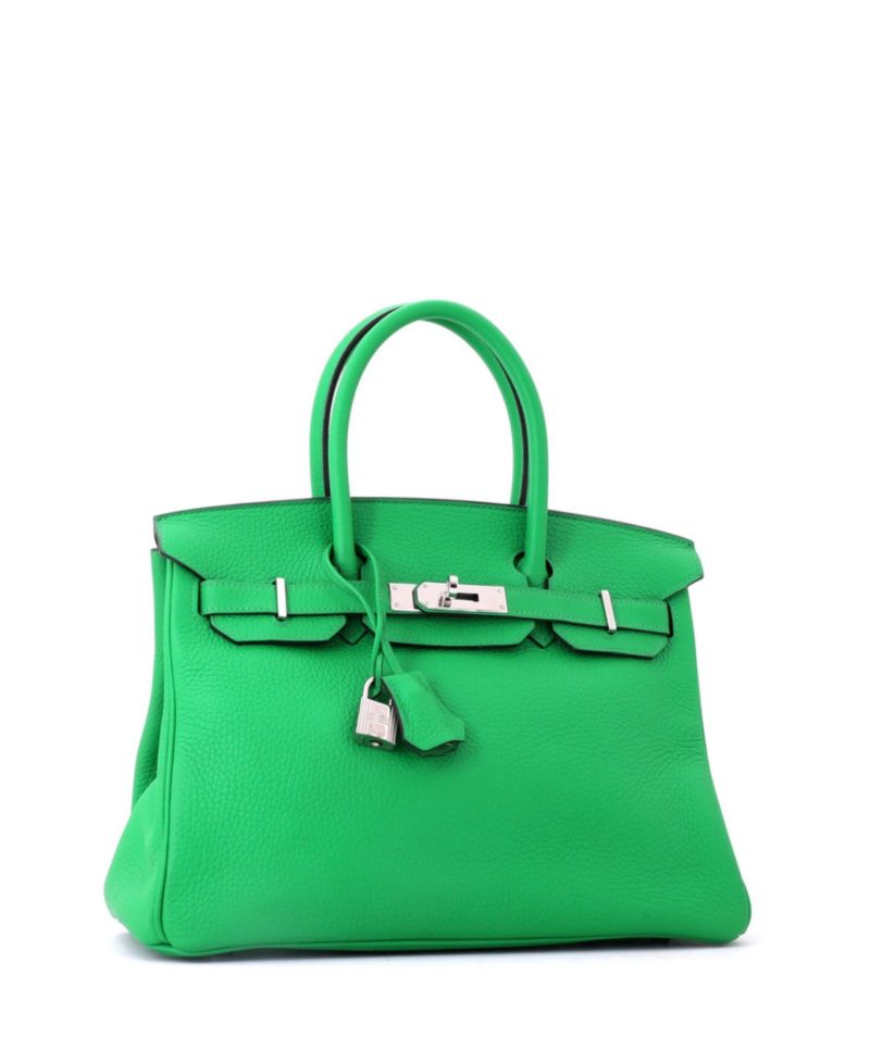 Birkin 30 Handbag Green Clemence with Palladium Hardware