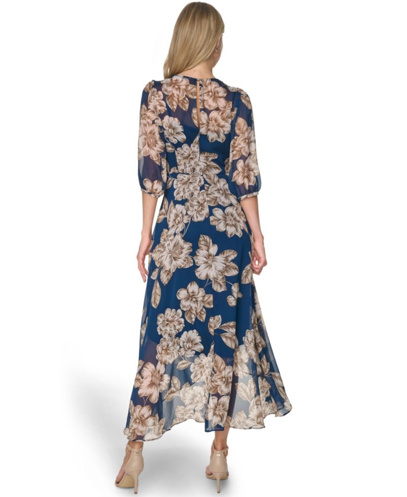 Women's Floral Chiffon V-Neck Midi Dress