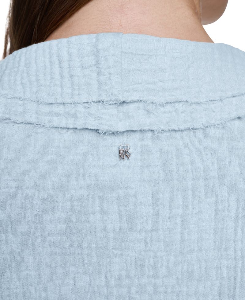Women's V-Neck Short Puff-Sleeve Tie-Front Shirt