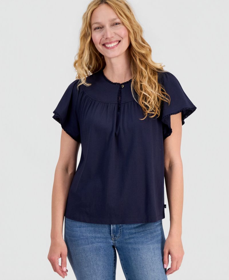 Women's Flutter-Sleeve Crewneck Tee