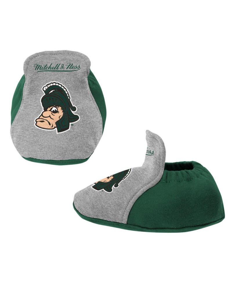 Baby Boys and Girls Green/Heather Gray Michigan State Spartans 3-Pack Bodysuit, Bib and Bootie Set